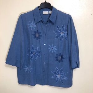Alfred Dunner 100% Silk Floral Button Down Shirt